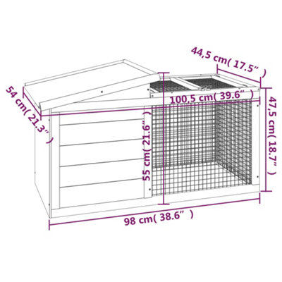 Berkfield Rabbit Hutch Grey 100.5x54x55 cm Solid Wood Pine