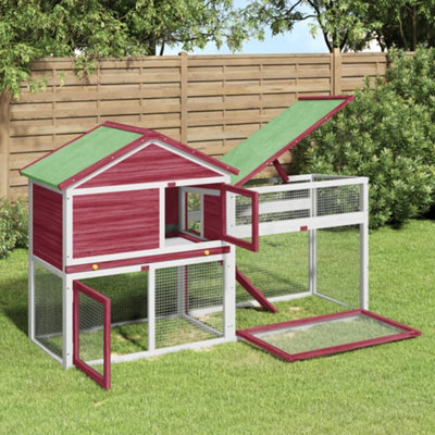 Berkfield Rabbit Hutch Red 185.5x60.5x109.5 cm Solid Wood Pine Price Comparisons | Compare The Build
