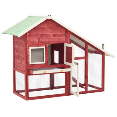 Berkfield Rabbit Hutch Red and White 140x63x120 cm Solid Firwood