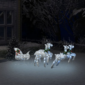 Berkfield Reindeer & Sleigh Christmas Decoration 100 LEDs Outdoor Silver