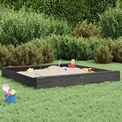 Berkfield Sandbox with Seats Grey Square Solid Wood Pine