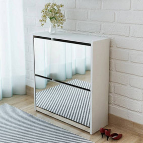 Berkfield Shoe Cabinet 2-Layer Mirror White 63x17x67 cm