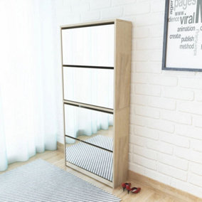 Berkfield Shoe Cabinet 4-Layer Mirror Oak 63x17x134 cm