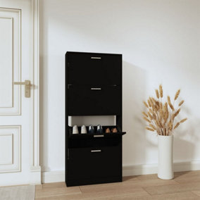 Berkfield Shoe Cabinet Black 59x17x150 cm Engineered Wood