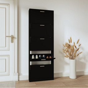 Berkfield Shoe Cabinet Black 59x17x169 cm Engineered Wood
