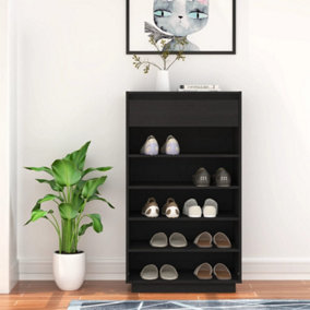 Berkfield Shoe Cabinet Black 60x34x105 cm Solid Wood Pine