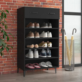 Berkfield Shoe Cabinet Black 60x35x105 cm Engineered Wood