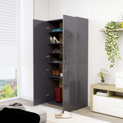Berkfield Shoe Cabinet High Gloss Grey 80x39x178 cm Engineered Wood