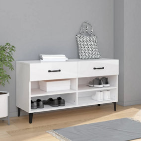 Berkfield Shoe Cabinet High Gloss White 102x35x55 cm Engineered Wood