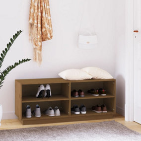 Berkfield Shoe Cabinet Honey Brown 110x34x45 cm Solid Wood Pine