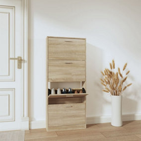 Berkfield Shoe Cabinet Oak 59x17x150 cm Engineered Wood
