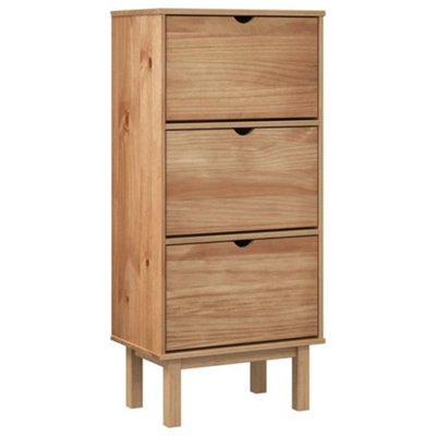 Berkfield Shoe Cabinet OTTA with 3 Drawers Brown Solid Wood Pine