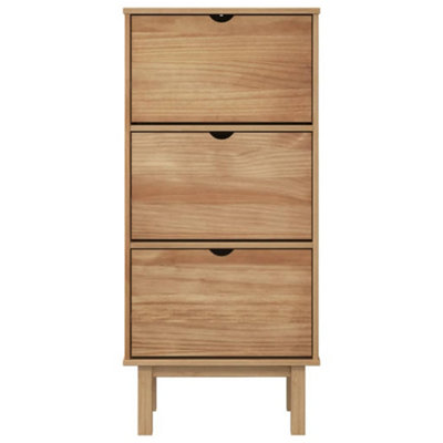 Berkfield Shoe Cabinet OTTA with 3 Drawers Brown Solid Wood Pine