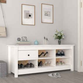 Berkfield Shoe Cabinet White 110x38x45.5 cm Solid Wood Pine