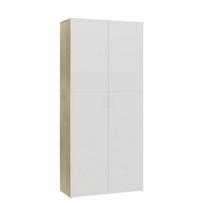 Berkfield Shoe Cabinet White and Sonoma Oak 80x35.5x180 cm Engineered Wood