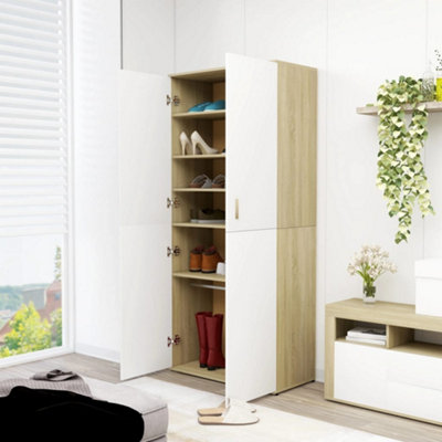 Berkfield Shoe Cabinet White and Sonoma Oak 80x39x178 cm Engineered Wood