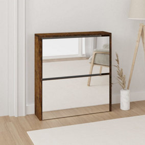 Berkfield Shoe Cabinet with Mirror 2-Layer Smoked Oak 63x17x67 cm