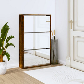 Berkfield Shoe Cabinet with Mirror 3-Layer Smoked Oak 63x17x102.5 cm