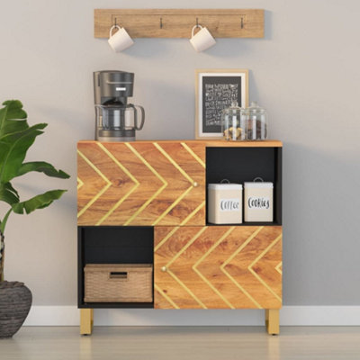 Berkfield Side Cabinet Brown and Black 80x33.5x75 cm Solid Wood Mango