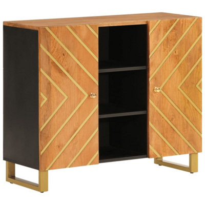 Berkfield Side Cabinet Brown and Black 90x33.5x75 cm Solid Wood Mango