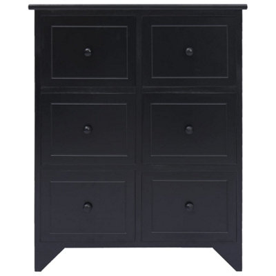 Berkfield Side Cabinet with 6 Drawers Black 60x30x75 cm Paulownia Wood
