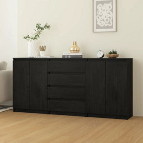 Berkfield Side Cabinets 3 pcs Black Solid Pinewood