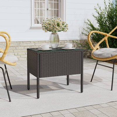Berkfield Side Table Black 53x37x48 cm Poly Rattan and Tempered Glass