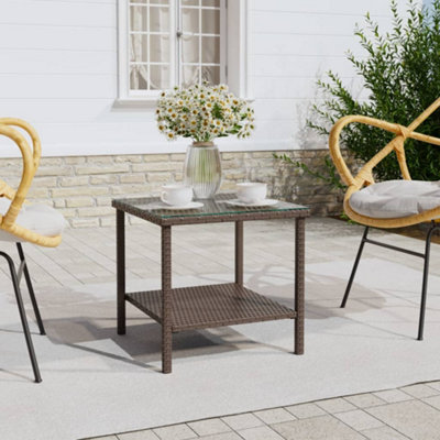 Berkfield Side Table Brown 45x45x45 cm Poly Rattan and Tempered Glass