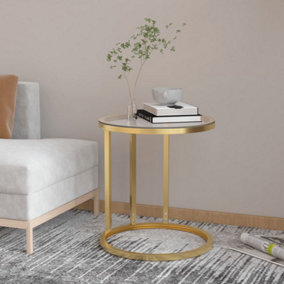 Berkfield Side Table Gold and Transparent 45 cm Tempered Glass