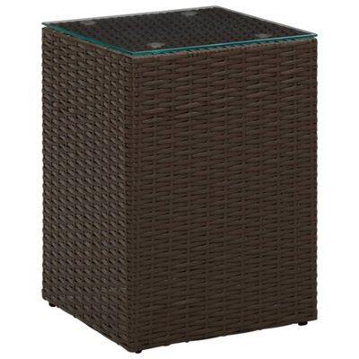 Berkfield Side Table with Glass Top Brown 35x35x52 cm Poly Rattan