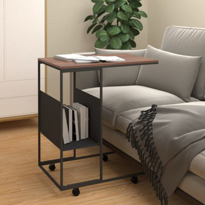 Berkfield Side Table with Wheels Black 55x36x63.5 cm Engineered Wood
