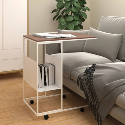 Berkfield Side Table with Wheels White 55x36x63.5 cm Engineered Wood