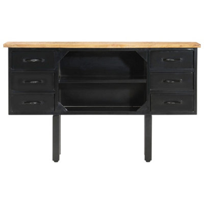 Berkfield Sideboard 110x30x65 cm Solid Rough Mango Wood and Steel