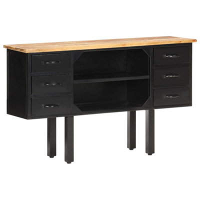 Berkfield Sideboard 110x30x65 cm Solid Rough Mango Wood and Steel