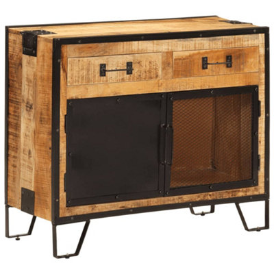 Berkfield Sideboard 80x31x66 cm Solid Rough Wood Mango and Metal