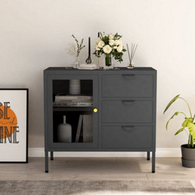 Berkfield Sideboard Anthracite 75x35x70 cm Steel and Tempered Glass