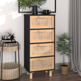 Berkfield Sideboard Black 40x30x90 cm Solid Wood Pine and Natural Rattan