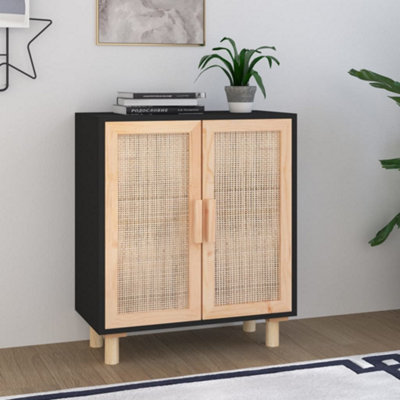 Berkfield Sideboard Black 60x30x70 cm Solid Wood Pine and Natural ...