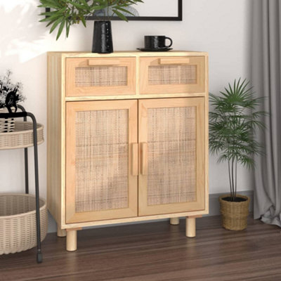 Berkfield Sideboard Brown 60x30x75 cm Solid Wood Pine and Natural Rattan