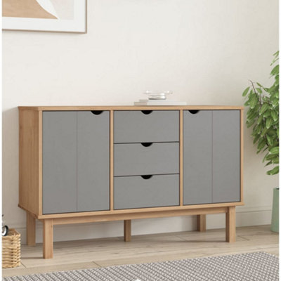 Berkfield Sideboard Brown and Grey 113.5x43x73 cm Solid Wood Pine