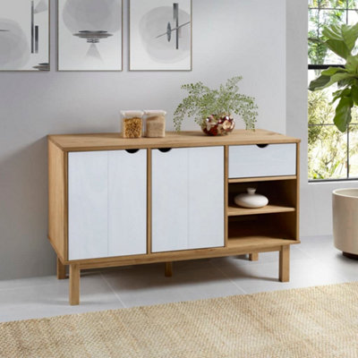 Berkfield Sideboard OTTA Brown and White 114x43x73.5 cm Solid Wood Pine