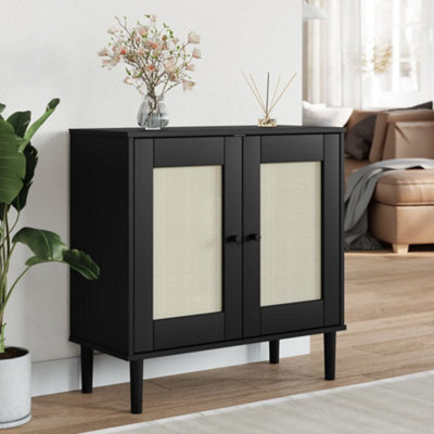 Berkfield Sideboard SENJA Rattan Look Black 80x35x80 cm Solid Wood Pine