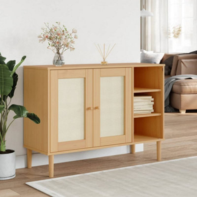 Berkfield Sideboard SENJA Rattan Look Brown 112x40x80cm Solid Wood Pine