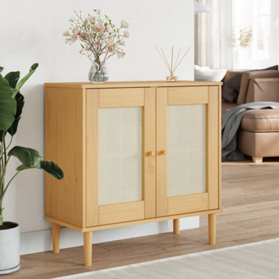 Berkfield Sideboard SENJA Rattan Look Brown 80x35x80 cm Solid Wood Pine