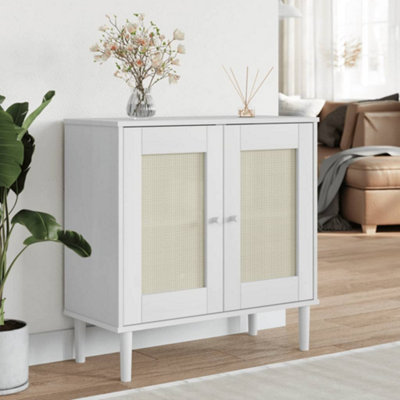 Berkfield Sideboard SENJA Rattan Look White 80x35x80 cm Solid Wood Pine