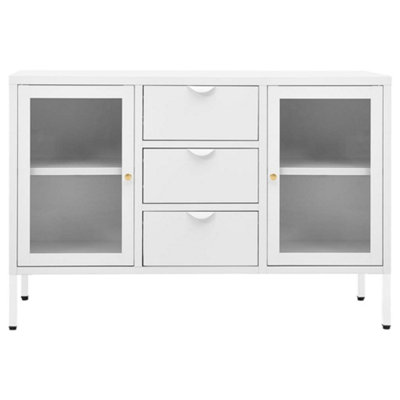 Berkfield Sideboard White 105x35x70 cm Steel and Tempered Glass