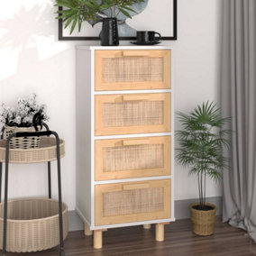 Berkfield Sideboard White 40x30x90 cm Solid Wood Pine and Natural Rattan