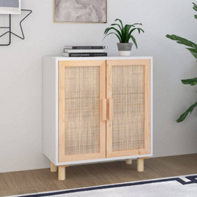 Berkfield Sideboard White 60x30x70 cm Solid Wood Pine and Natural Rattan