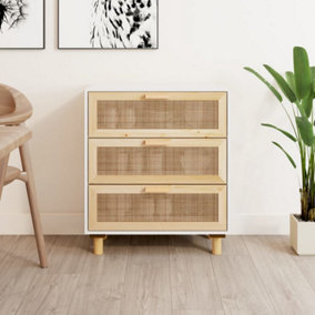 Berkfield Sideboard White 60x30x70 cm Solid Wood Pine and Natural Rattan
