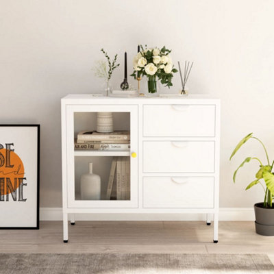 Berkfield Sideboard White 75x35x70 cm Steel and Tempered Glass | DIY at B&Q